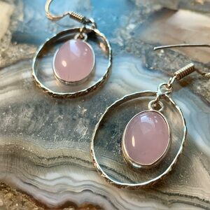 2345 Chic Silver Hoop Earrings with Pink Stone